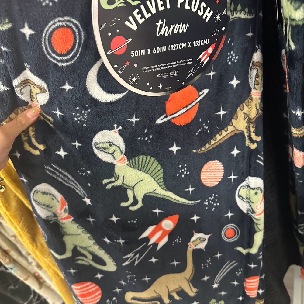 Dinosaur NASA Space Velvet Plush Throw Blanket